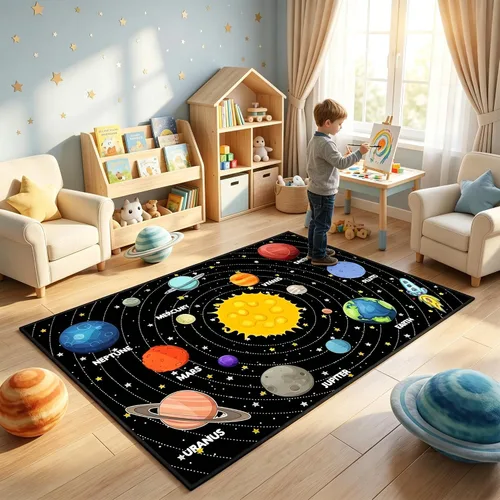Miniatura 19 de Alfombras espaciales para dormitorio, alfombra Galaxy para habitación de niños, alfombras para sala de juegos, alfombra del sistema solar, 2 x 3 pies