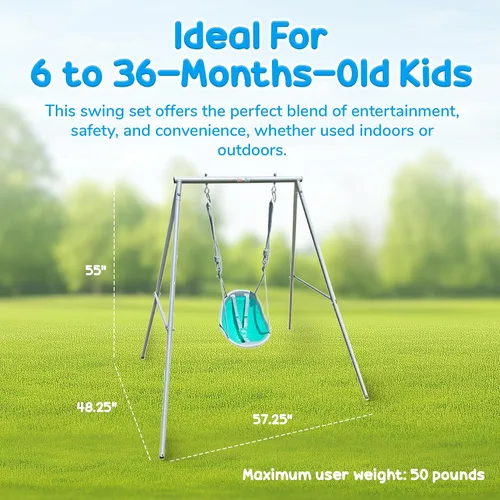 Miniatura 3 de XDP Recreation columpio para niños con estructura, juego portátil para el patio trasero, color aguamarina