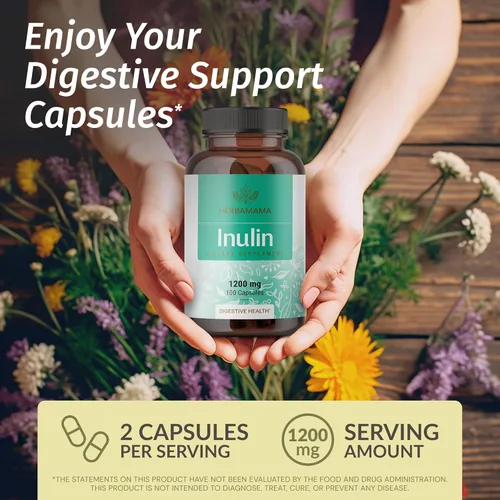 Miniatura 2 de HERBAMAMA Cápsulas en polvo de inulina de 1200 mg – Apoyo digestivo y limpieza intestinal con fibra prebiótica de inulina – Suplemento en polvo