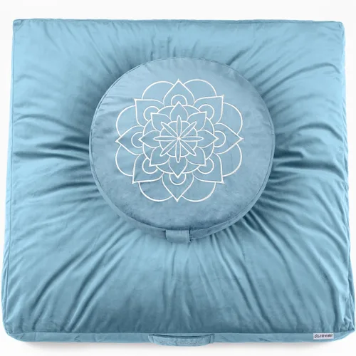 Miniatura 19 de Hihealer Cojín de meditación, funda de terciopelo tradicional tibetano para meditación, cojín grande para el suelo para adultos, cojín de trigo Azul