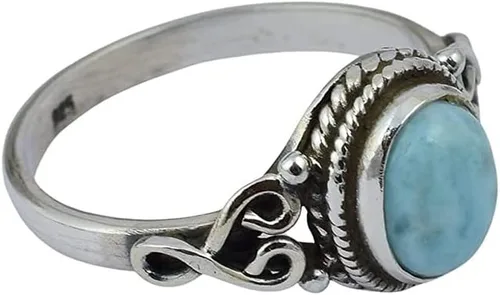 Avicrafts Larimar - Anillo de plata de ley 925 para mujer, hecho a mano, joyería de Navidad, regalo para ella