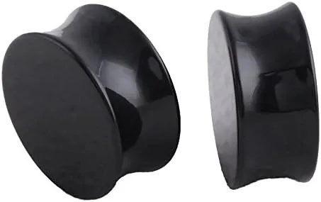 Miniatura 3 de HQLA 1 par de dilatadores dilatadores de piedra de obsidiana natural doble acampanada