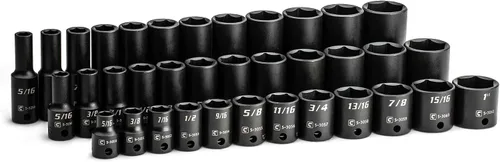 Miniatura 9 de Capri Tools Juego de llaves de vaso de impacto poco profundas, semiprofundas y profundas, métricas, 8 a 0.866 in, 45 piezas