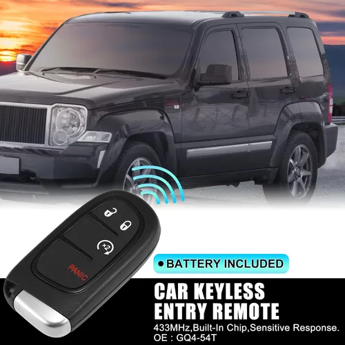 Miniatura 2 de X AUTOHAUX 433MHz GQ4-54T - Llavero remoto de repuesto para Jeep Cherokee 2014-2022, 4 botones con llave de puerta, chip 4A GQ454T
