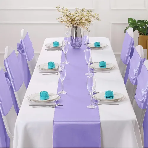 Miniatura 2 de Horbaunal - Juego de 2 caminos de mesa de satén lavanda de 12 x 108 pulgadas, caminos de mesa suaves para bodas, banquetes, fiestas de cumpleaños
