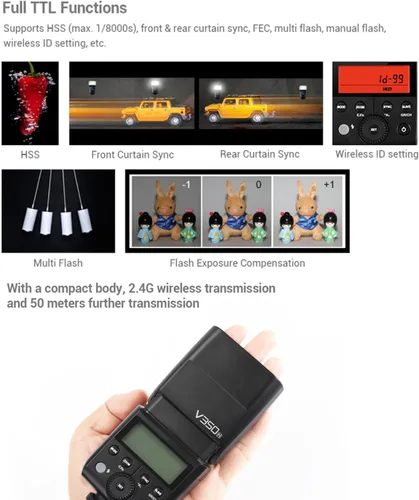 Miniatura 4 de GODOX V350N TTL Flash para Nikon 1/8000s GN36 HSS 0.1s-1.7s Tiempo de reciclaje con batería 2000mAH 500 veces flash de potencia completa para Nikon