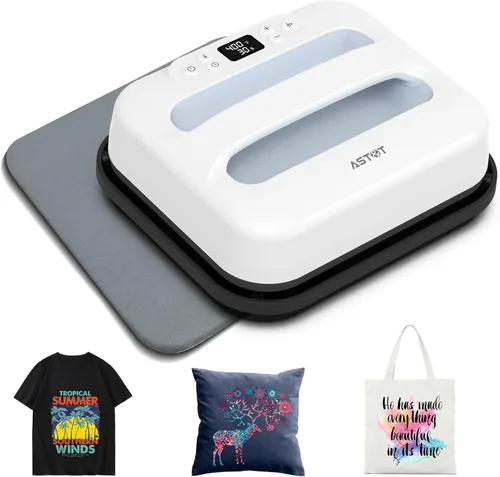 Miniatura 11 de AST&T Máquina de prensa térmica de 12 x 10 pulgadas, portátil y fácil de prensar para camisetas, almohadas, bolsas de mano y más, color blanco