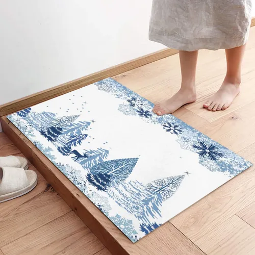 Miniatura 4 de Libaoge Juego de 2 alfombras y tapetes de cocina de invierno de Navidad para Año Nuevo, diseño abstracto de copo de nieve, alce azul, tapete