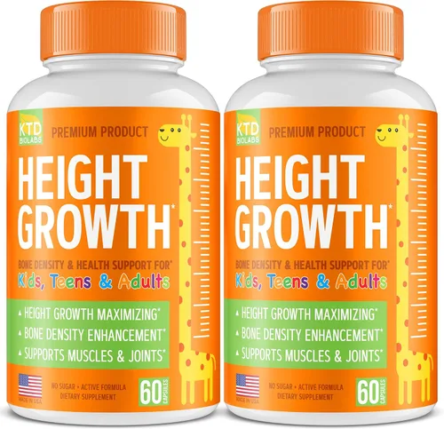Paquete de 2 cápsulas de apoyo al crecimiento de la altura para niños, fórmula de desarrollo diario con calcio, vitamina D3 y zinc, apoyo óseo y