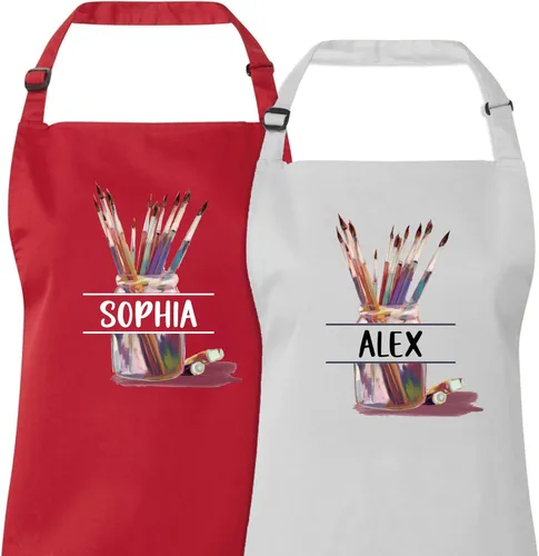 Miniatura 3 de Delantal de arte personalizado con bolsillos, delantal de pintura con nombre personalizado para artistas, estudiantes, profesores, niños, lienzo
