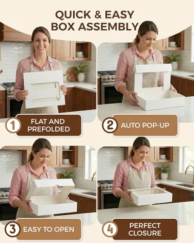 Miniatura 4 de 20 cajas de galletas con ventana de 12 x 8 x 2.5 pulgadas, cajas grandes de panadería, caja de regalo desplegable automática para postres, fresas