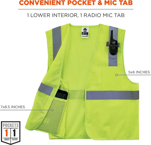 Miniatura 4 de Ergodyne GloWear - Chaleco de seguridad reflectante de alta visibilidad, cierre de gancho y bucle Lima