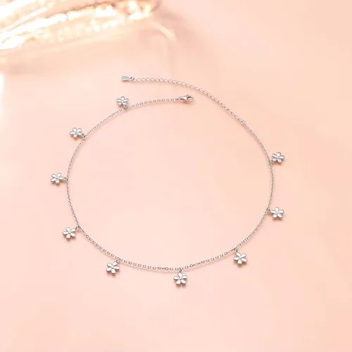 Miniatura 5 de Gargantilla de plata esterlina DAOCHONG con colgante, cadena de disco para mujer y chica, de 33cm + 7,6cm