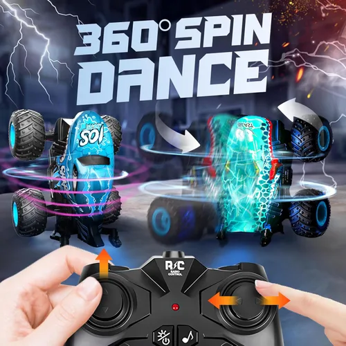 Miniatura 4 de BEZGAR Monster Truck Toys - Camiones monstruo a control remoto con luz y música, juguetes de dinosaurios para niños, camión RC a escala 1:20 con Dos