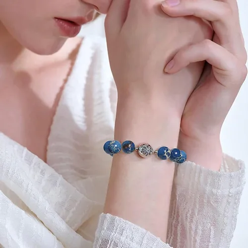 Miniatura 5 de 45 piezas de cuentas de sedimento azul marino, cuentas naturales de piedra redondas sueltas de 8 mm con poder curativo para hacer joyas, aretes