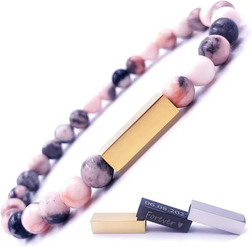 Pulseras de cuentas personalizadas, Pulsera de piedras preciosas de 0.236 in, Pulsera grabada con láser, Pulsera de piedra natural, Pulseras unisex,