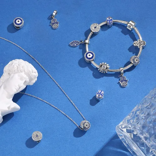 Miniatura 6 de AIEGNOS Dijes de Hamsa de mal de ojo para pulsera, collar de plata de ley 925, cuentas de mal de ojo de Fátima para manos de serpiente europea