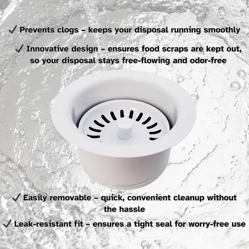 Miniatura 9 de Westbrass D2082S-50 3-1/2" Cuello Extra-Profundo Fregadero de Cocina Eliminación de Residuos Brida y Tapón Colador, Revestimiento en Polvo Blanco