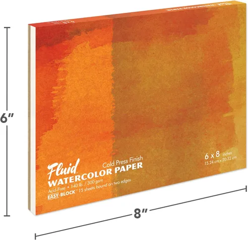 Miniatura 2 de Bloque de papel de acuarela fluida, 6 x 8 pulgadas, 15 hojas, 140 libras (300 g/m²), bloque prensado en frío para pintura artística y medios húmedos