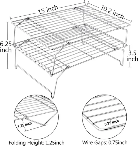 Miniatura 2 de TeamFar Rejilla de enfriamiento, 38 cm x 25 cm de alambre de acero inoxidable para hornear, asar y enfriar, resistente y no tóxica, apilable