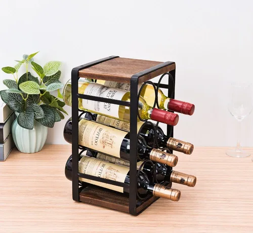 Miniatura 3 de Botellero de madera rústica 6 botellas sin necesidad de montaje marrón