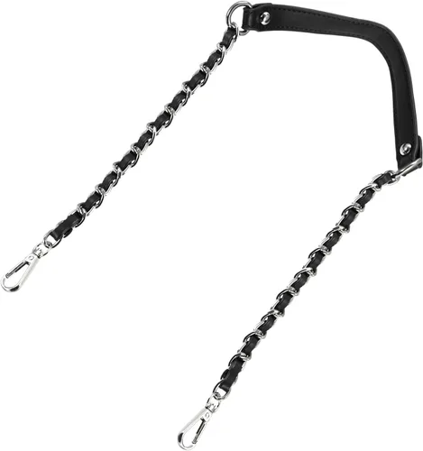 Miniatura 32 de Uxcell Correa de cadena plana de hierro de cuero de 39 pulgadas para bolso de mano, mango de reemplazo de hombro, negro con cadena dorada