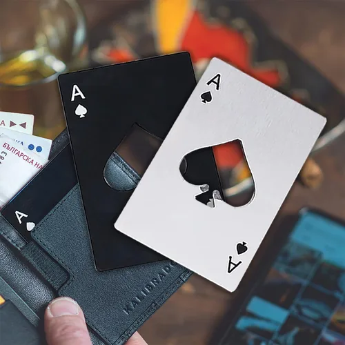Miniatura 5 de Ace Of Spades - Abridor de botellas de acero inoxidable portátil, tamaño de tarjeta de crédito, abrelatas portátil de acero inoxidable