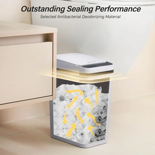 Miniatura 5 de FRESHLIX - Cubo de basura automático para baño de 10 litros, pequeño basurero inteligente delgado de plástico con tapa, sensor de movimiento A-Basic