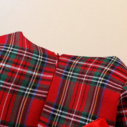 Miniatura 8 de Vestido de moda tutú para niños y niñas, traje de Navidad rojo a cuadros vestido de manga larga