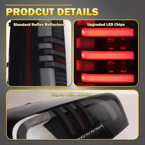 Miniatura 5 de Luces traseras para Chevy Colorado 2015-2022 - Luces traseras LED completas estilo tubo para lámparas de freno de Colorado 15-22, lente negro