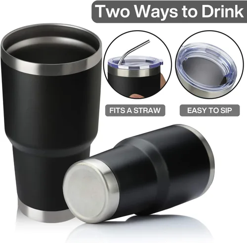 Miniatura 3 de MEWAY Vaso aislado de 30 onzas con tapas y popotes, vaso de café de acero inoxidable con doble vacío, cepillo, taza de café duradera con Mixture