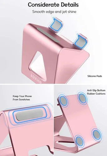 Miniatura 2 de Aoviho Paquete de soporte básico de aluminio para teléfono celular, color morado y oro rosa