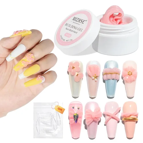 Miniatura 10 de MIZHSE Gel Constructor Claro y Sólido para Uñas, 30g Gel Constructor Duro para Extensión de Uñas Sin Pegamento, Arte de Uñas 3D para Esculpir