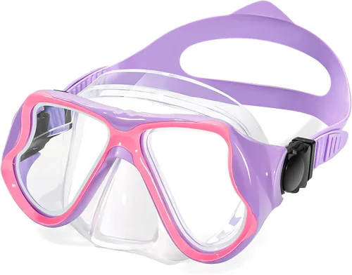 Freela Paquete de 2 gafas de natación para niños y niñas de 3 a 14 años, lente de vidrio templado de 180° HD con cubierta de nariz para piscina y