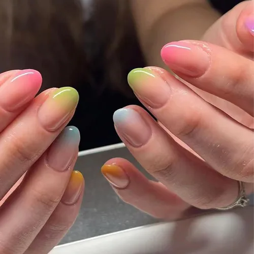 Uñas postizas cortas a presión, uñas postizas francesas de almendra SWEKKE de colores, uñas postizas con diseños de cobertura completa, pegamento