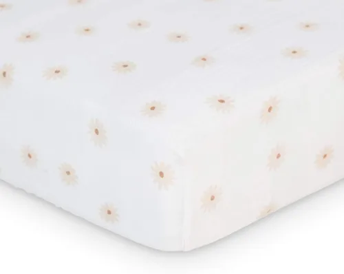 Lulujo Sábanas de muselina para cuna, sábanas ajustables para colchón de cuna para niños y niñas, 28 x 52 pulgadas, 1 paquete de margaritas