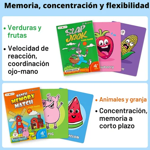 Miniatura 5 de Paquete mejorado de juegos de cartas para niños, 6 cubiertas, Go Fish, Old Maid, Crazy Eights, Memory Match, Slap Jack, War, Jugar a las cartas