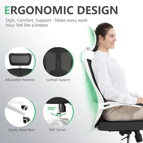 Miniatura 4 de Silla ergonómica de malla para computadora de oficina de 300 libras, silla de escritorio con ruedas de altura ajustable con reposabrazos abatibles