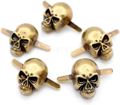 Miniatura 11 de CRAFTMEMORE Paquete de 10 adornos de piel con forma de calavera y forma gótica de hueso (pequeño, 0.315 x 0.551 in, plateado)