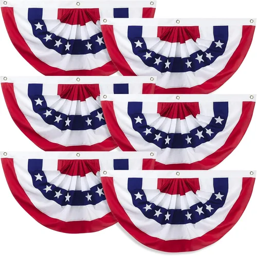 Miniatura 8 de Banderas de banderines para exteriores, 3 banderas plisadas americanas de 2 x 4 pies, banderines patrióticos del 4 de julio, Día del Veterano