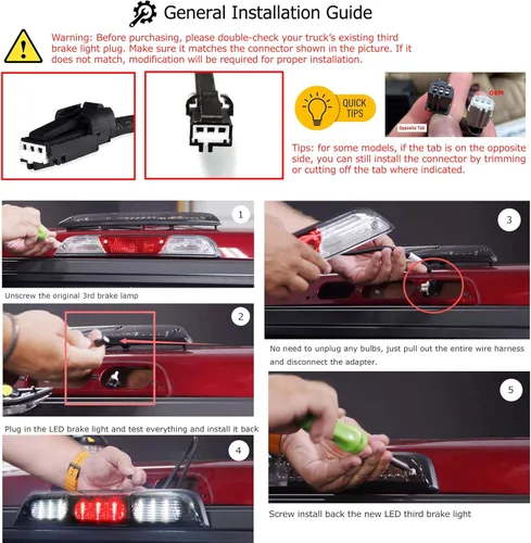 Miniatura 2 de iJDMTOY Conjunto de luz de freno/stop de montaje alto LED completo con lente ahumada compatible con Ford 2015-2020 F-150, 2017 y posteriores F-250