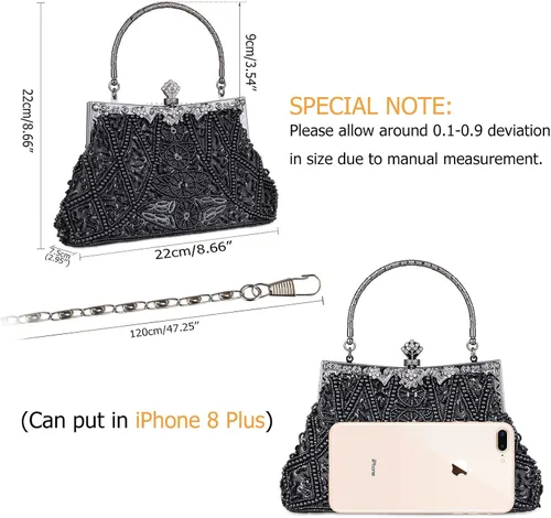 Miniatura 5 de Baglamor Bolso de estilo vintage de moda con cuentas de lentejuelas bolso de noche de boda bolso de fiesta de diamantes de imitación bolso