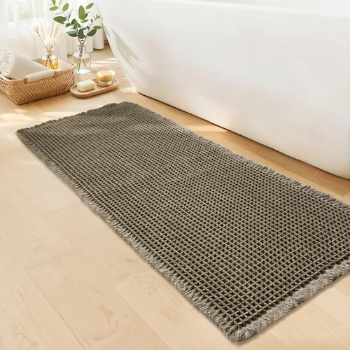 Miniatura 26 de Tapete de baño estilo gofre, tapete de baño bohemio, antideslizante, lavable, súper absorbente y de secado rápido, tapetes de baño pequeños, Caqui