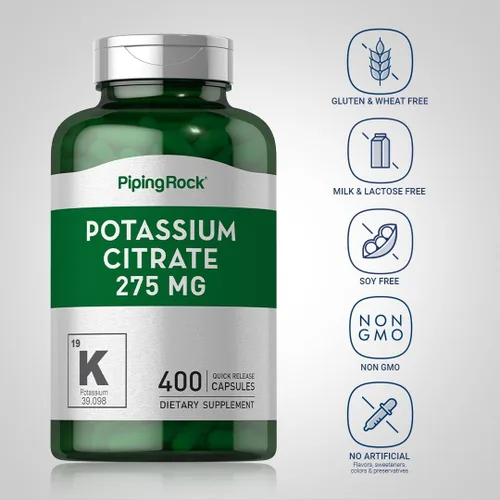 Miniatura 3 de Piping Rock Suplemento de citrato de potasio 275 mg 400 cápsulas Sin OMG, sin gluten