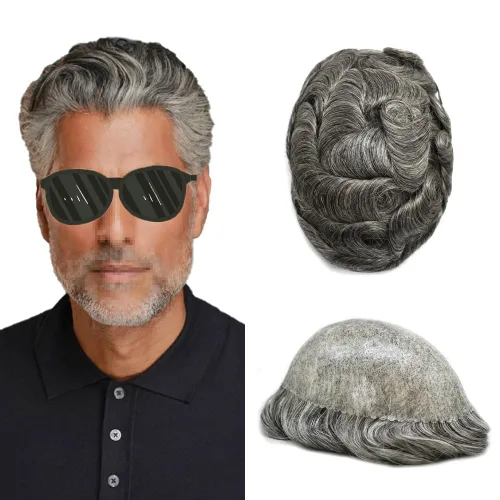 Miniatura 33 de Tupé para hombre, pieza de cabello humano real, tupé para hombres, sistema de reemplazo de cabello, piezas de pelo completo de piel de polietileno