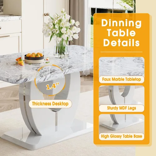 Miniatura 7 de Moderno juego de mesa de cocina y comedor, juego de 6 mesas y sillas con parte superior de mármol sintético, juego de mesa de cocina rectangular