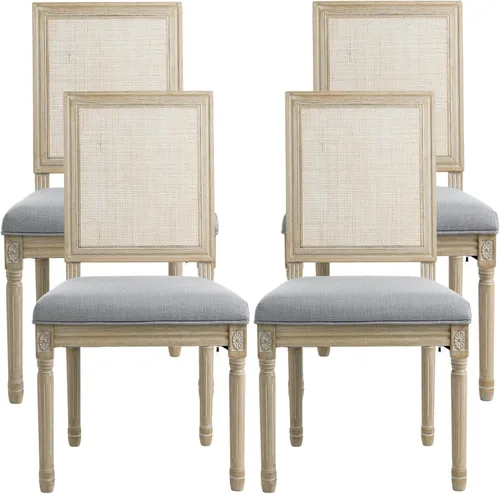 Miniatura 24 de chairus Juego de 2 Sillas de Comedor Estilo Granja Sillas de Comedor de Casa de Campo Francés Sillas Tapizadas de Tela Vintage con Respaldo Redondo