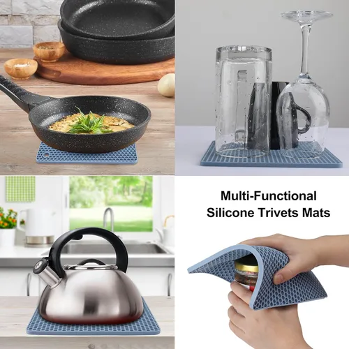 Miniatura 3 de Paquete de 4 salvamanteles de silicona, salvamanteles de silicona para ollas y sartenes calientes, almohadilla caliente de silicona antideslizante