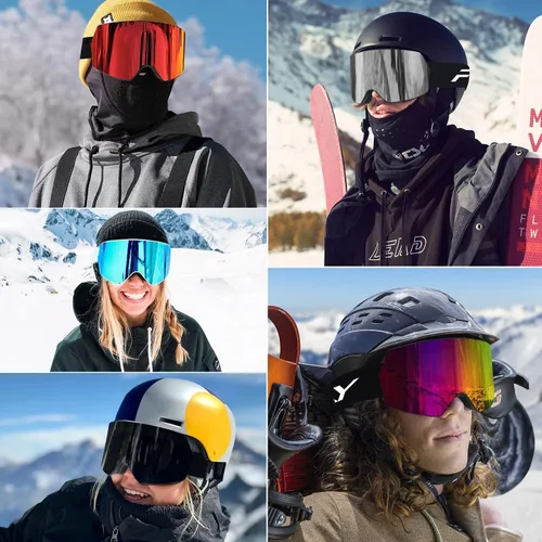 Miniatura 7 de FMY - Gafas de esquí para hombres, mujeres y jóvenes - Gafas de snowboard y esquí con protección antivaho UV400 para adultos Marco oscuro y negro