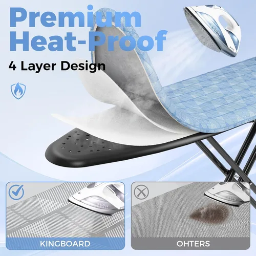 Miniatura 4 de KINGBOARD Tabla de planchar, tabla de planchar compacta con alfombrilla de silicona para plancha, cubierta resistente al calor, 7 alturas Azul